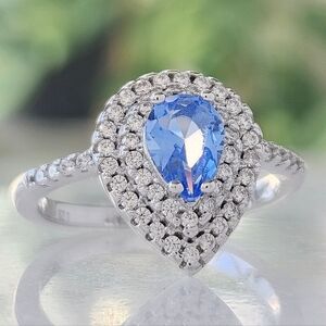 Blue Topaz Pear Gemstone ring, Solid 925 Sterling Silver Charmed Aroma